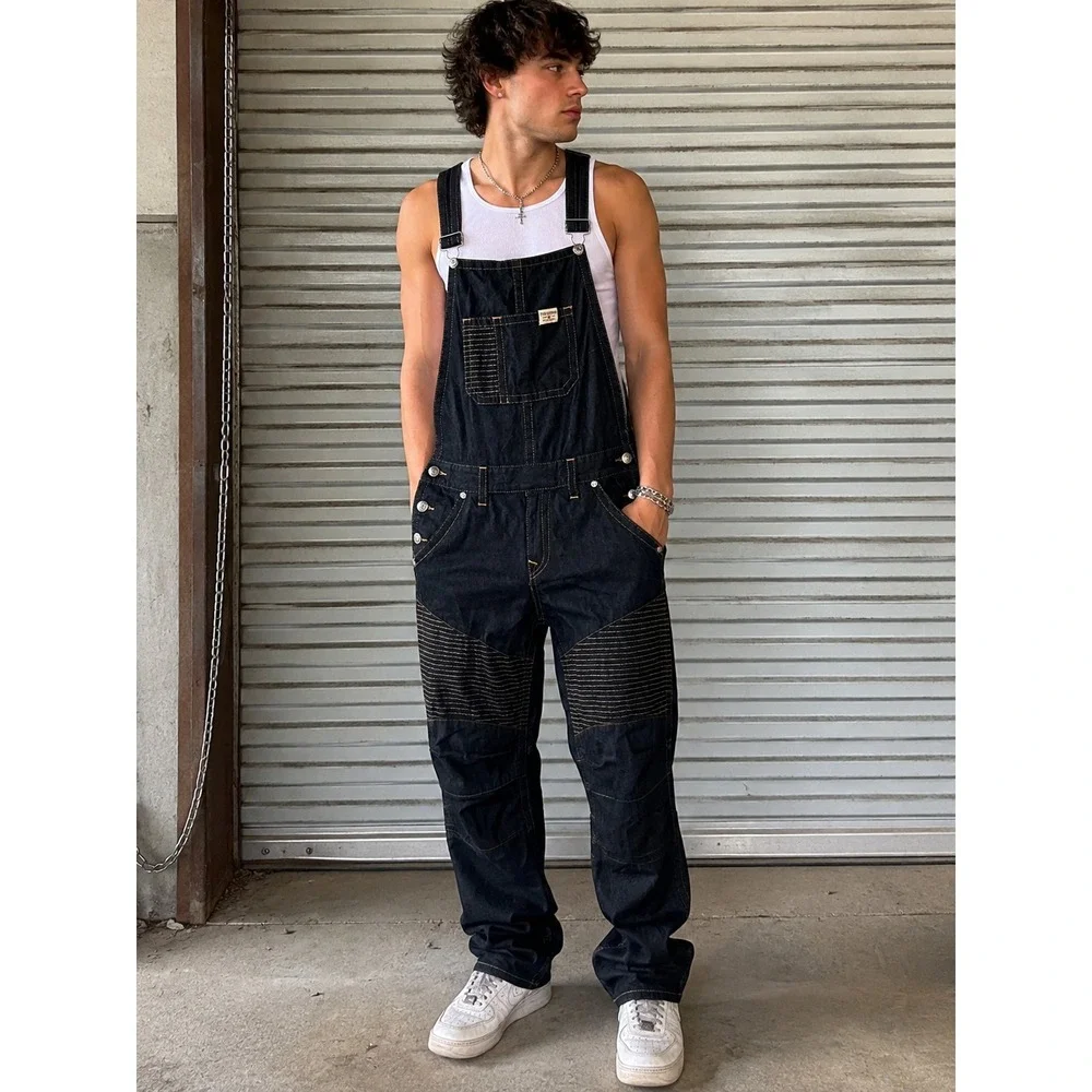 True Religion M Y2K Denim Overalls Moto Biker Carpenter Workwear Grunge 37x31